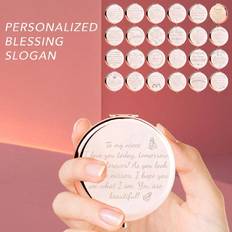 Rose Gold Makeup Mirrors Shein pc Rose Gold Engraved Letter Series Folding Vanity Mirror Lightweight Portable Quality Stainless Steel With Silver Nano Electroplated Border Exquisit