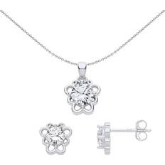 Rhodium Jewellery Sets Jewelco London 925 silver cz butterfly scrolls solitaire earrings necklace set