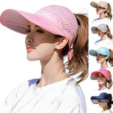 Pink Hats Rygai Sold by: Women Summer Sun Hat Lace Up Adjustable Retractable Brims Anti-UV Anti-slip UV Protection Long Brim Beach Outdoor Lady Summer Peaked Hat Women Headwear Khaki