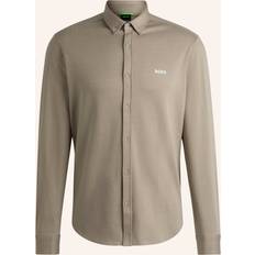 BOSS Regular-fit shirt in anti-wrinkle cotton Beige