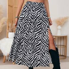 Zebra Skirts Shein Womens Elastic Waist High Slit Casual Holiday Zebra Print Elegant Skirt For Autumn Winter