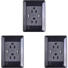 Green Wall Outlets GREENCYCLE 3 Pack 2A Smart Dual USB Charger Wall Plate Outlet Socket 15A AC Power Outlet Charging Receptacle Black Adapter ETL Listed