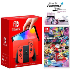 Nintendo Switch OLED Mario Red Edition Mario Kart 8 Deluxe MightySkins Custom Console and Controller Skin Voucher Japan Import with US Plug