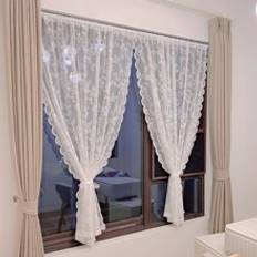Shein 1pc White Flower Embroidery Single Panel Curtain,Romantic