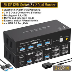 YINGHUA 1pc2x2 HDMI DP KVM switch 4K 120Hz Dual Monitor Extended Display 8K USB KVM Switcher 2 in 2 out for 2 Computers 2 MonitorsUS Power Plug ZY-ASW221