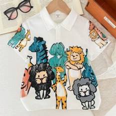 Pojkar Skjortor Shein Young Boy Casual Cute Pattern Short Sleeve Shirt