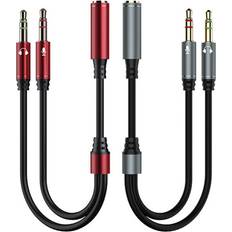 Cables Greenzech Grey 3.5mm Male to Aux to Dual 3.5mm Cable Adapter with Mic Mobile Phone