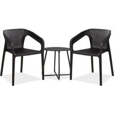 Plastique Ensembles repas de patio Homestyle4u Salon Jardin Table et 2 Chaises Noir Ensemble repas de patio