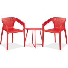 Plastique Ensembles repas de patio Homestyle4u Salon Jardin Table et 2 Chaises en Rouge Ensemble repas de patio