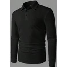 Herr - Tyg Pikétröjor Shein Men's Solid Color Button Front Casual Long Sleeve Polo Shirt