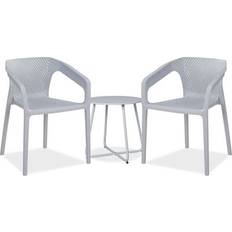 Plastique Ensembles repas de patio Homestyle4u Salon Jardin Table et 2 Chaises Gris Ensemble repas de patio