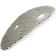 Grey Hair Clips Avalaya olive stripy print acrylic oval barrette/ hair clip
