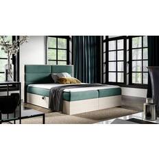 180cm - 210cm Lits Boxspringbett Bett Lambros 180 x 200 cm - Nordic Teak Stoff Grün Lit Continental