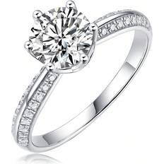 Shein JIUZUAN Solitaire Moissanite Rings For Women Silver Engagement Rings With White Gold Plated Lab Create Diamond Promise Wedding Rings