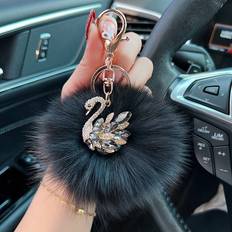 Wallets & Key Holders Veishet Crystal Creative Swan Fox Fur Car Keychain Exquisite Chic Keyring Bag