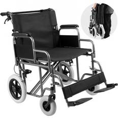 Wheel Chairs VEVOR Wheelchair Steel Transport Chair Foldable Wheelchair 24-In W Seat 300lbs