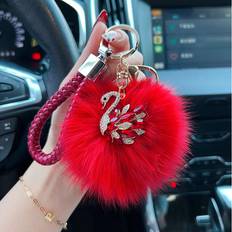 Wallets & Key Holders Veishet Crystal Creative Swan Fox Fur Car Keychain Exquisite Chic Keyring Bag