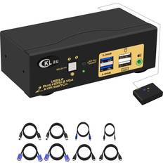 CKLau 4Kx2K 60Hz 4:4:4 2 Port USB 3.0 Dual Monitor KVM Switch HDMI VGA with Audio and Cables, HDMI VGA KVM Switch 2 Monitors 2 Computers Support Wireless Keyboard Mouse