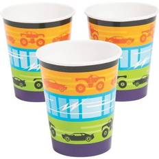 Red Plastic Cups 8 Pc Racecars & Monster Trucks Paper Cups 3" 9 oz