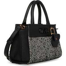 Women's Convertible Herringbone Mini Satchel with AK Bevel Logo in Black/Black-White size 9.44"