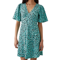 Dorothy Perkins Animal Flutter Sleeve Mini Dress - Green