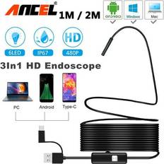 Inspection Cameras Ancel Industrial Endoscope 3in1 Inspection Camera Snake Camera with 6 Lights 8mm Borescope