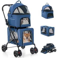 Costway Double Pet Stroller Foldable 3-in-1 Dog Stroller with 2