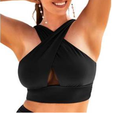 Adjustable Straps Bikinis Swimsuits For All Longline High Neck Bikini Top - Black