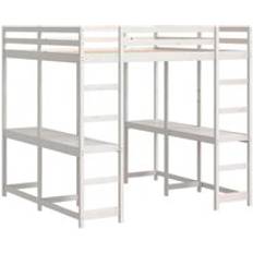 Højseng vidaXL Højseng Med Skrivebord 140x200 cm Massivt Fyrretræ Hvid