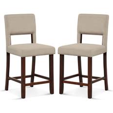 Brown Bar Stools Costway Hollowed Back Beige Bar Stool 99.1cm 2pcs