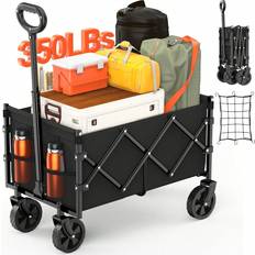 Utility Wagons Shein Foldable Wagon With Wheels Portable Heavy Duty Collapsible Beach Cart Large Capacity Utility Wagon For Sports CampingGardenGrocery Black