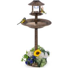 Garden & Outdoor Environment Costway Outdoor Solar Lighted Bird Bath with Flower Planter