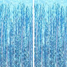 Shein Wavy Tinsel Foil Fringe Curtain Photo Booth Props For Mermaid Birthday Under The Sea Party Decorations Ft X Ft Teal Blue