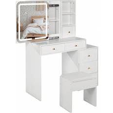 Furniture Shein With Mirror Stool Lights Dressing Table