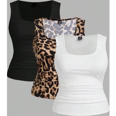 Leopard - Women Tank Tops Shein pcs Plus Womens Casual Black White Leopard Print Tank Top Set Summer