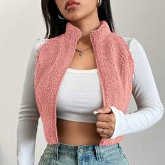 Pink Tank Tops Shein Zip Up Crop Teddy Tank Top Without Tee