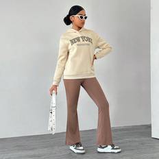 Other Sets Shein pcs Teenager Girl Casual Trendy Commuter Versatile Letter Numeric Print Long Sleeve Hoodie And Flared Pants Set