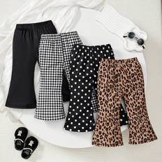 Children's Clothing Shein pcs Baby Girls Versatile Casual Outfits Set Dark Color Polka Dot Leopard Striped Solid Color Flared Pants