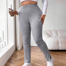 Shein Damen Leggins in Größen Große Größen, mit hoher Elastizität, in Ripsstrick, einfarbig, mit seitlichen Schlitzen, als Lässig-Wear