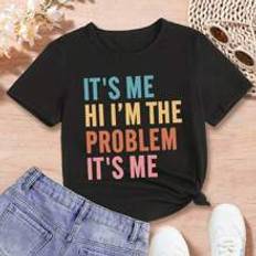 Elastane T-shirts Shein Tween Girl Casual Short Sleeve T-Shirt With Letter Print And Round Neck For Summer