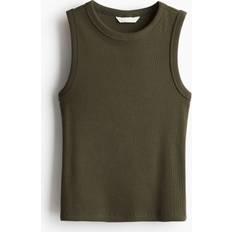 H&M Women Tank Tops H&M Ribbed Tank Top Green