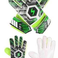 Pair Of Soccer Goalkeeper Gloves For Kids, 8-14 Boys, Children's Goalie Gloves With Strong Grip Palm & Finger Supports, Black Latex Football Gloves