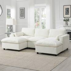 Merax 86.5" Sectional Ottomans, Cream Cloud Sofa