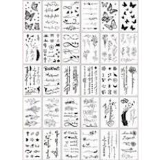Shein 30 Creative And Exquisite Temporary Tattoo Stickers With Black Butterfly Flowers And Text Design, Suitable For Fingers, Wrists, And Small Body Parts