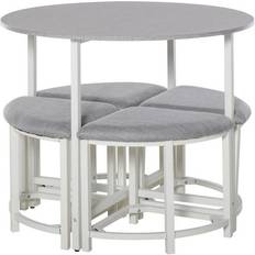 Poliéster Mesas Homcom Modern Round Upholstered Grey/White Juego de Comedor 90cm 5pcs