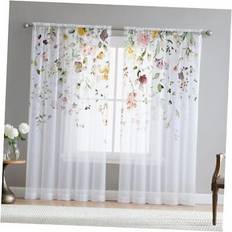 Floral Sheer Curtains 96 Inch Length 2 Panels