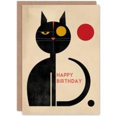 Beige Party Supplies ARTERY8 Birthday Card Abstract Midcentury Modern Cat Lover For Him Dad Brother Son Papa Grandad Greeting Card Beige One Size