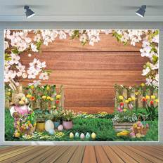 Photo Backgrounds Cylyh 7x5ft Spring Easter Backdrops Brown Wood Fence Easter Backdrops for Photography Colorful Eggs Green Grass Rabbit Easter Party Supplies Easter Backdrops D561