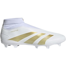 48 ½ - Herren Fußballschuhe Adidas Predator League Laceless FG - Cloud White/Gold Metallic/Sandy Beige Met