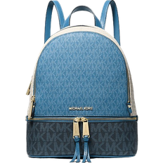 Michael Kors Blue Backpacks Michael Kors Rhea Medium Color Block Logo Backpack - Dk Chbry Mlt